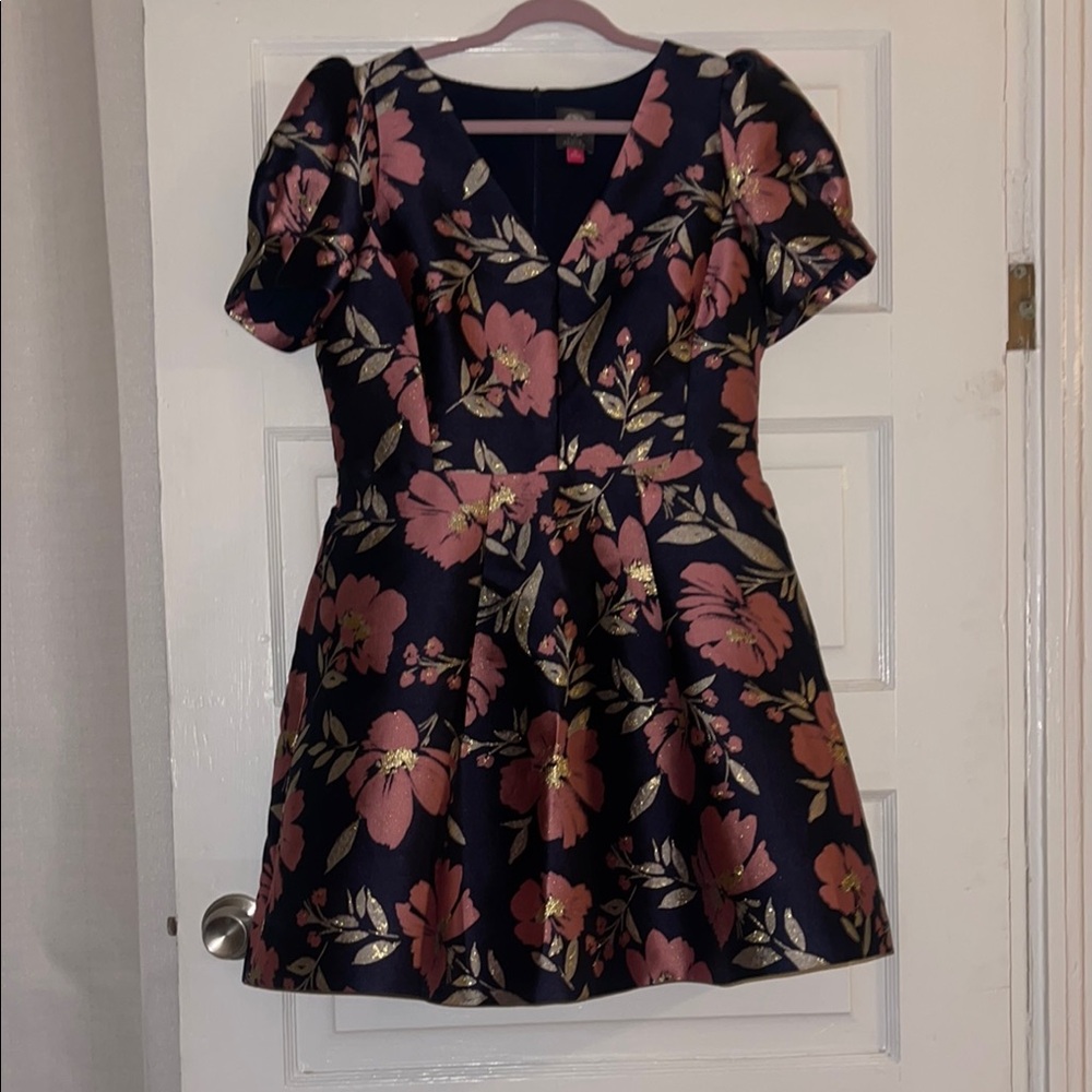 Vince Camuto Pink and Blue Puff Sleeve Dress